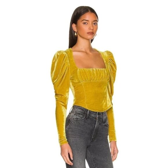 Free People X REVOLVE Hold Me velvet Top In Yellow size Medium - Picture 11 of 12